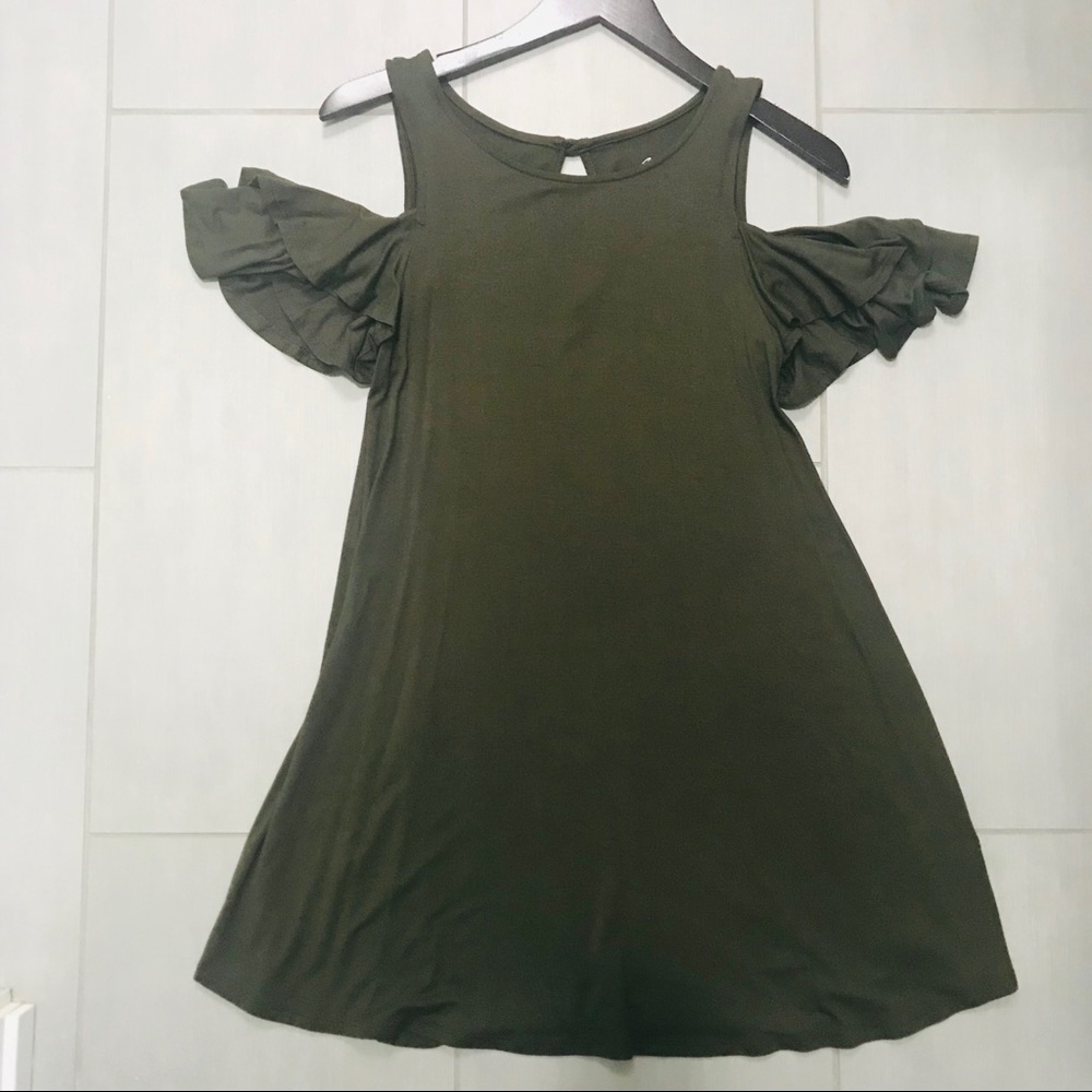 Dark green cold shoulder dress